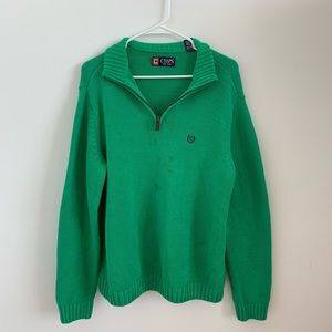green knit zip up sweater